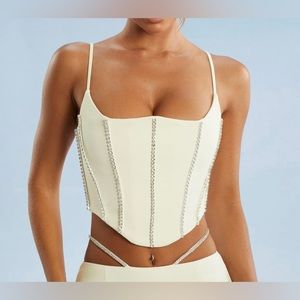 Oh Polly Embellished Corset Crop Top in Ivory